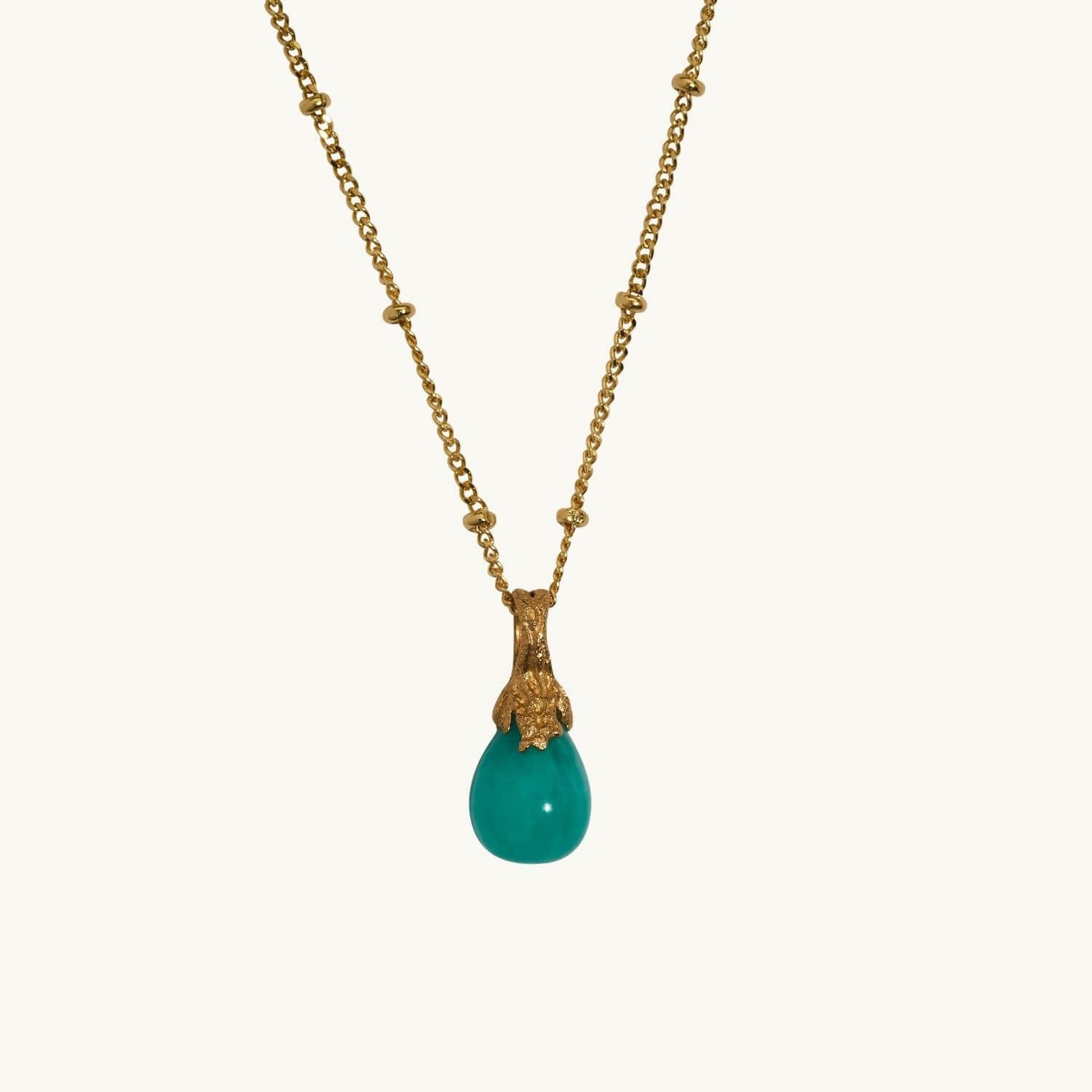 Amazonite Gold Lichen Pendant Necklace - Satellite Chain