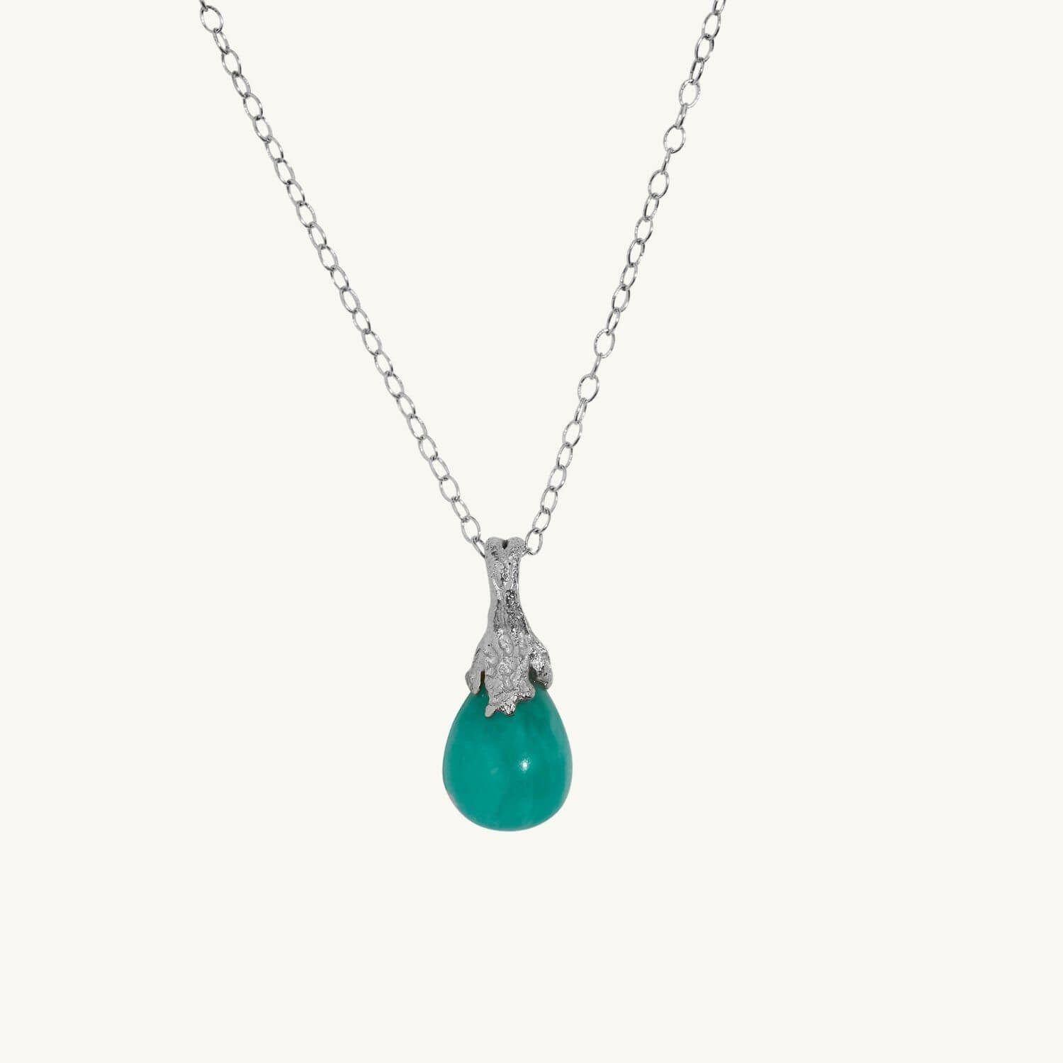Amazonite Silver Lichen Pendant Necklace - dainty chain 