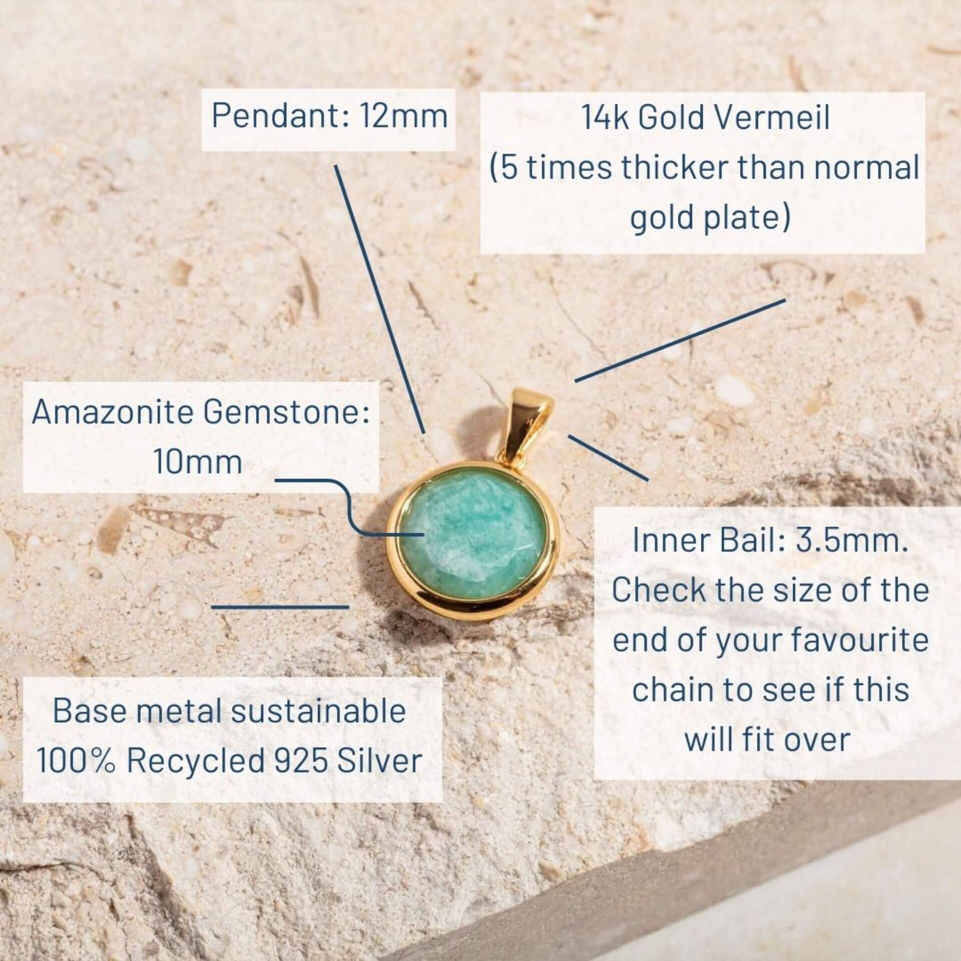 Amazonite Disc Pendant - Gold (Pendant Only No Chain)