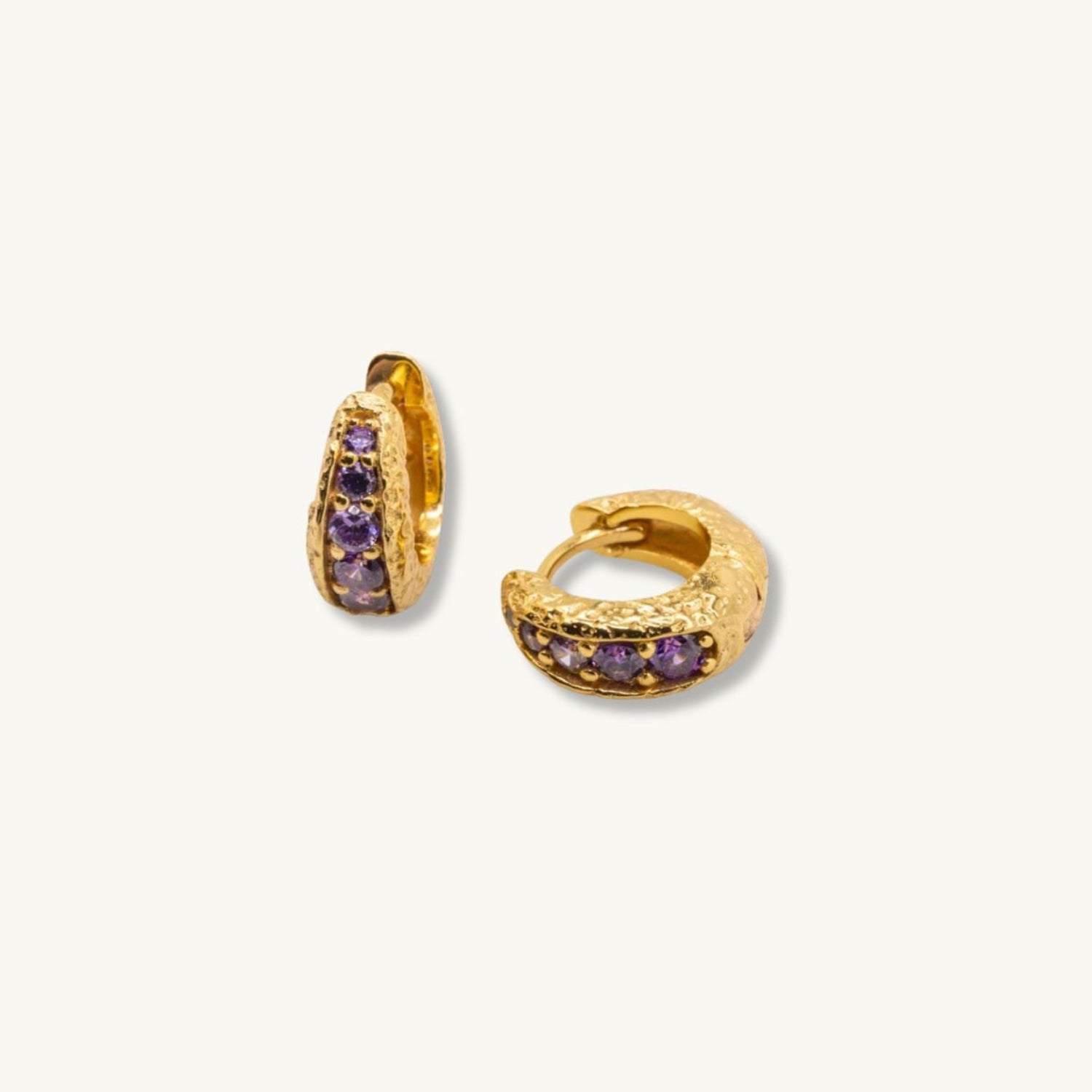 Amethyst Gold Huggie Hoop Earrings