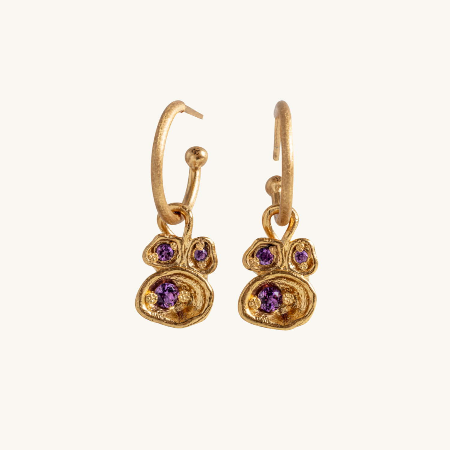 Amethyst Gold Lichen Hoop Earrings