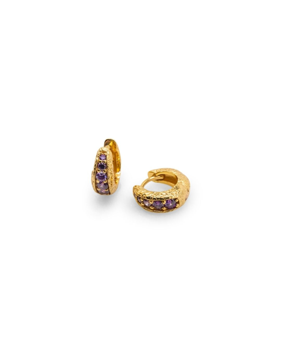Amethyst Antique Gold Huggie Hoop Earrings