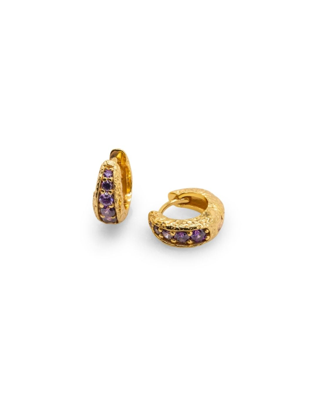 Amethyst Antique Gold Huggie Hoop Earrings