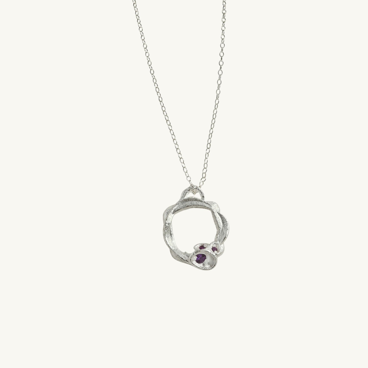 Amethyst Silver Circle Necklace (Large)
