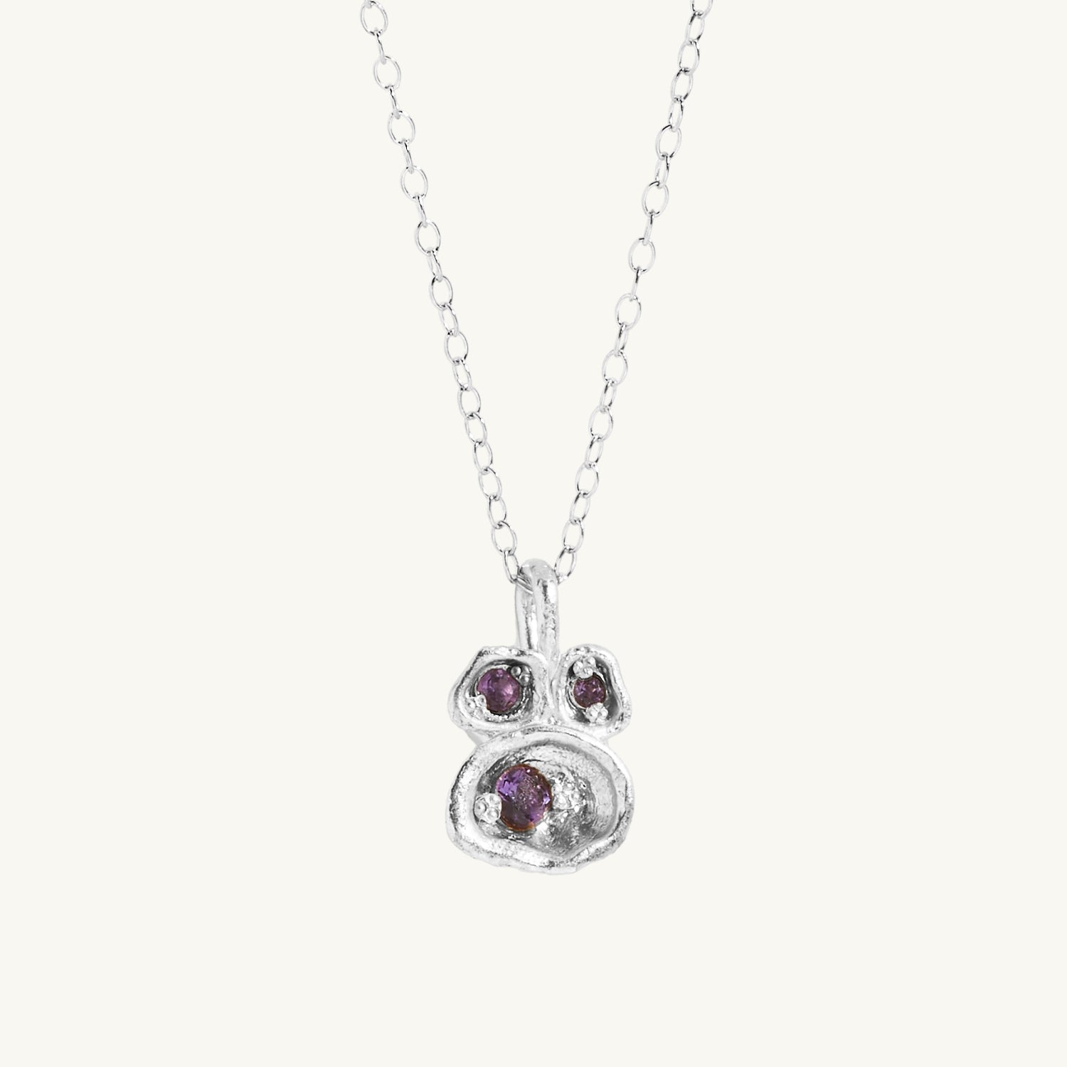 Amethyst Silver Lichen Pendant Necklace