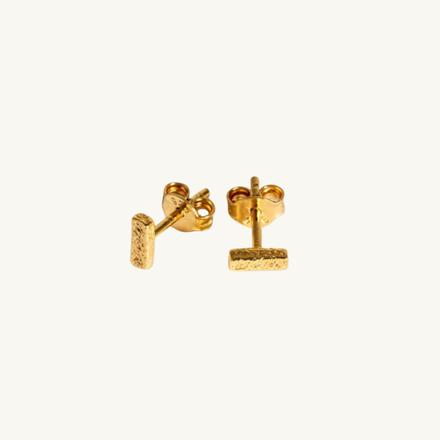 Antique-Textured Gold Bar Stud Earrings