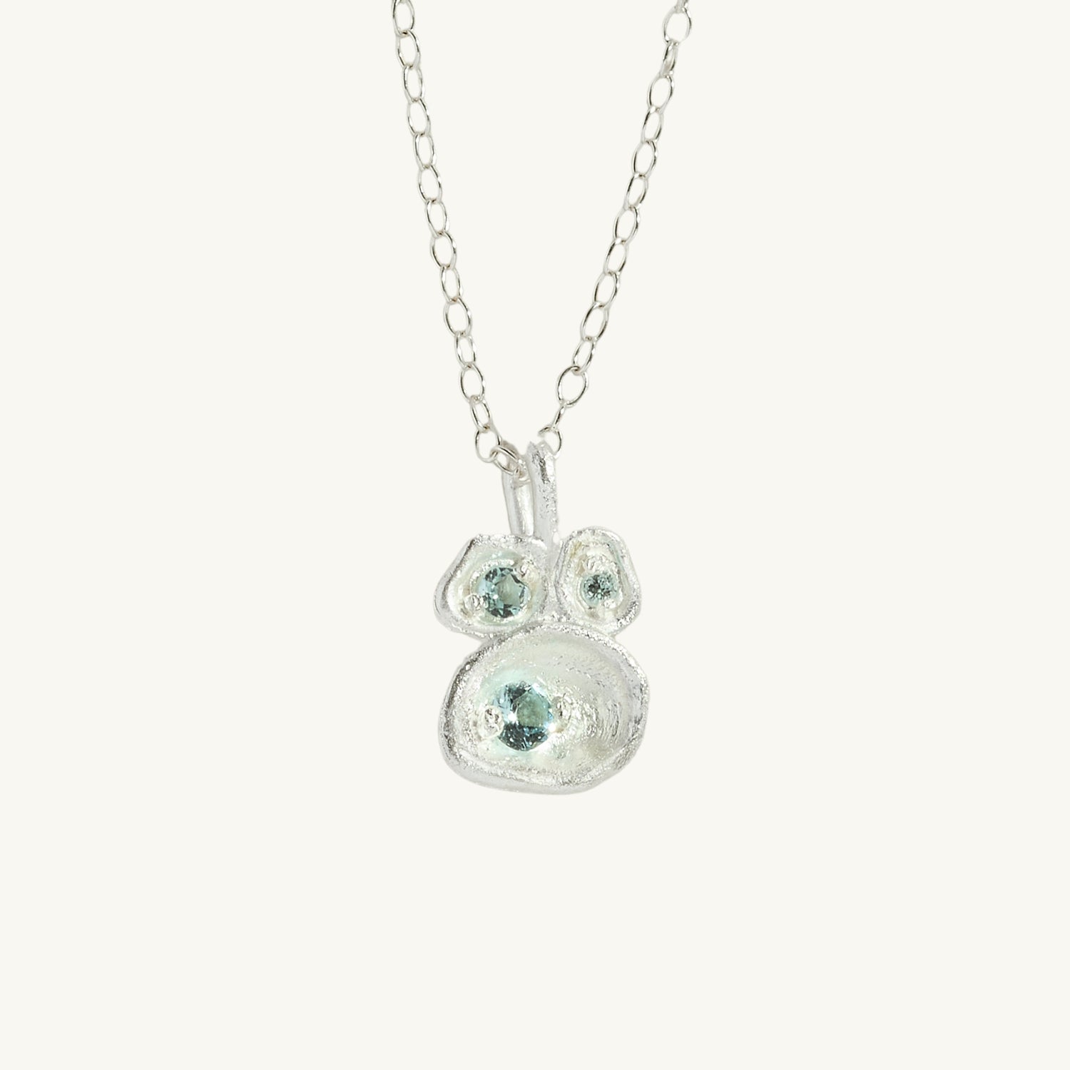 Aquamarine and Silver Lichen Pendant Necklace