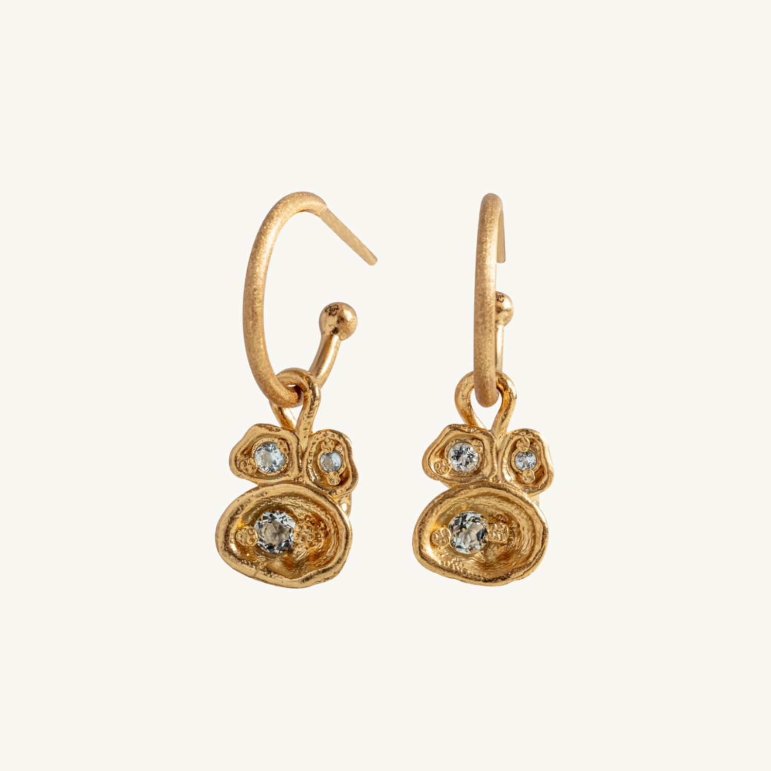 Aquamarine Gold Lichen Hoop Earrings