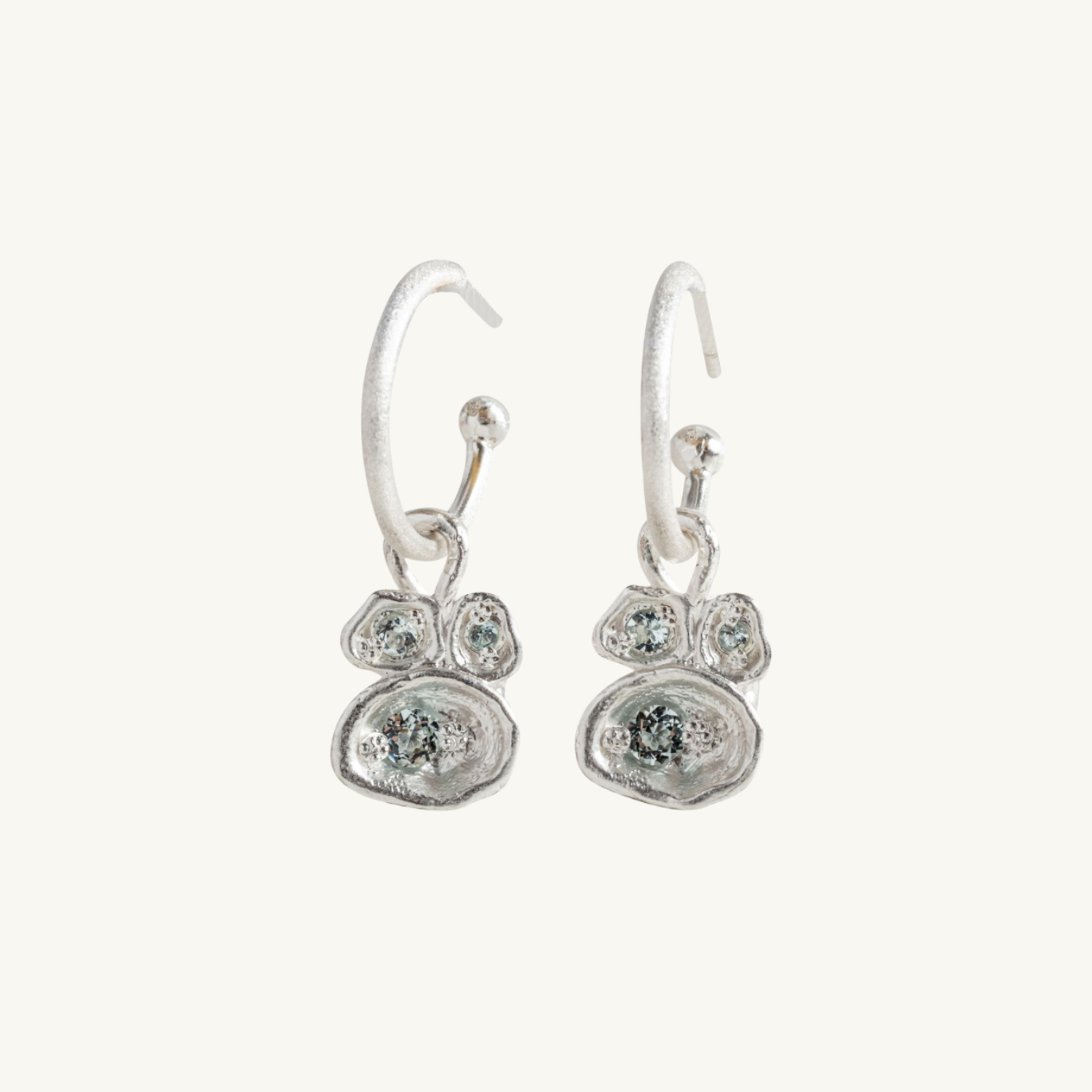 Aquamarine Silver Lichen Hoop Earrings