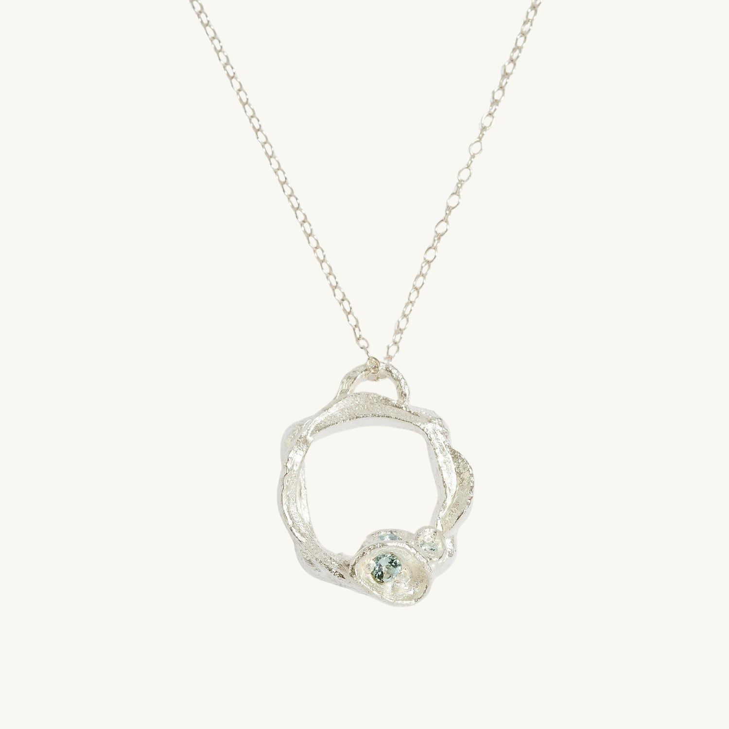 Aquamarine Silver Circle Necklace (Large)