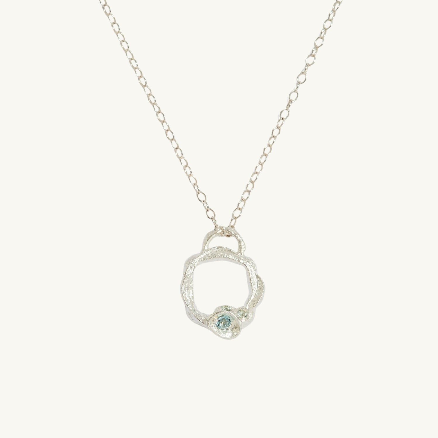 Aquamarine Silver Circle Necklace (Small)