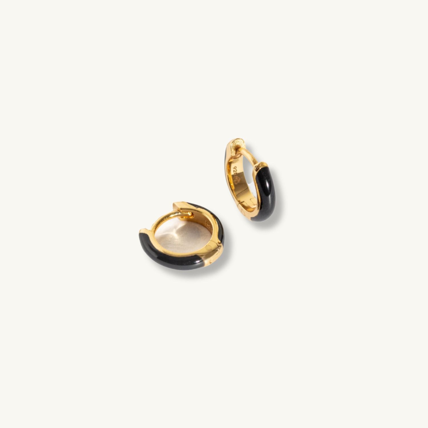  Black Enamel Gold Huggie Hoop Earrings