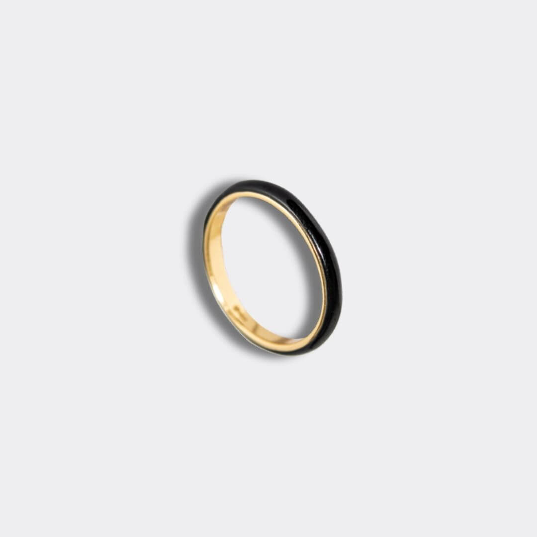 Black Enamel 18k Gold Vermeil Stacking Ring