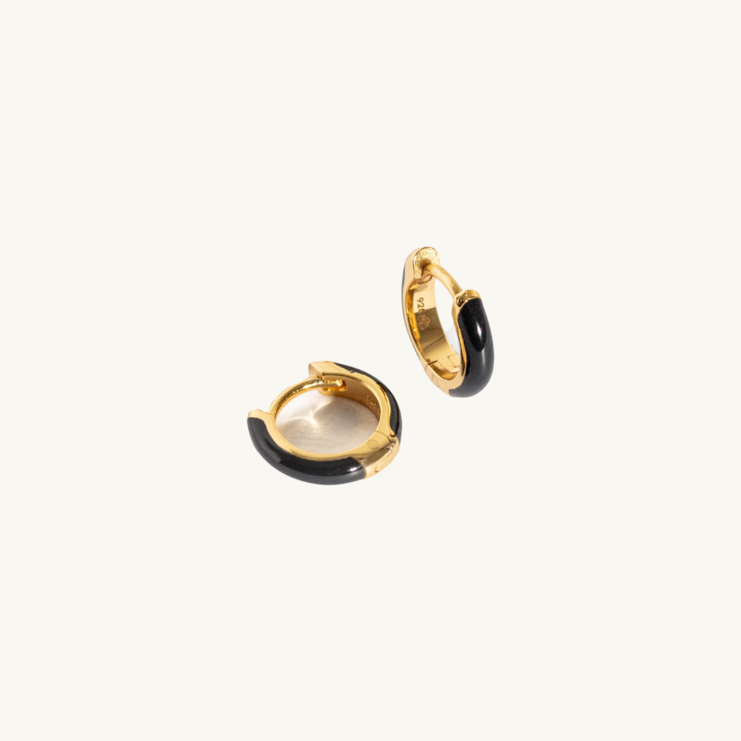  Black Enamel Gold Huggie Hoop Earrings