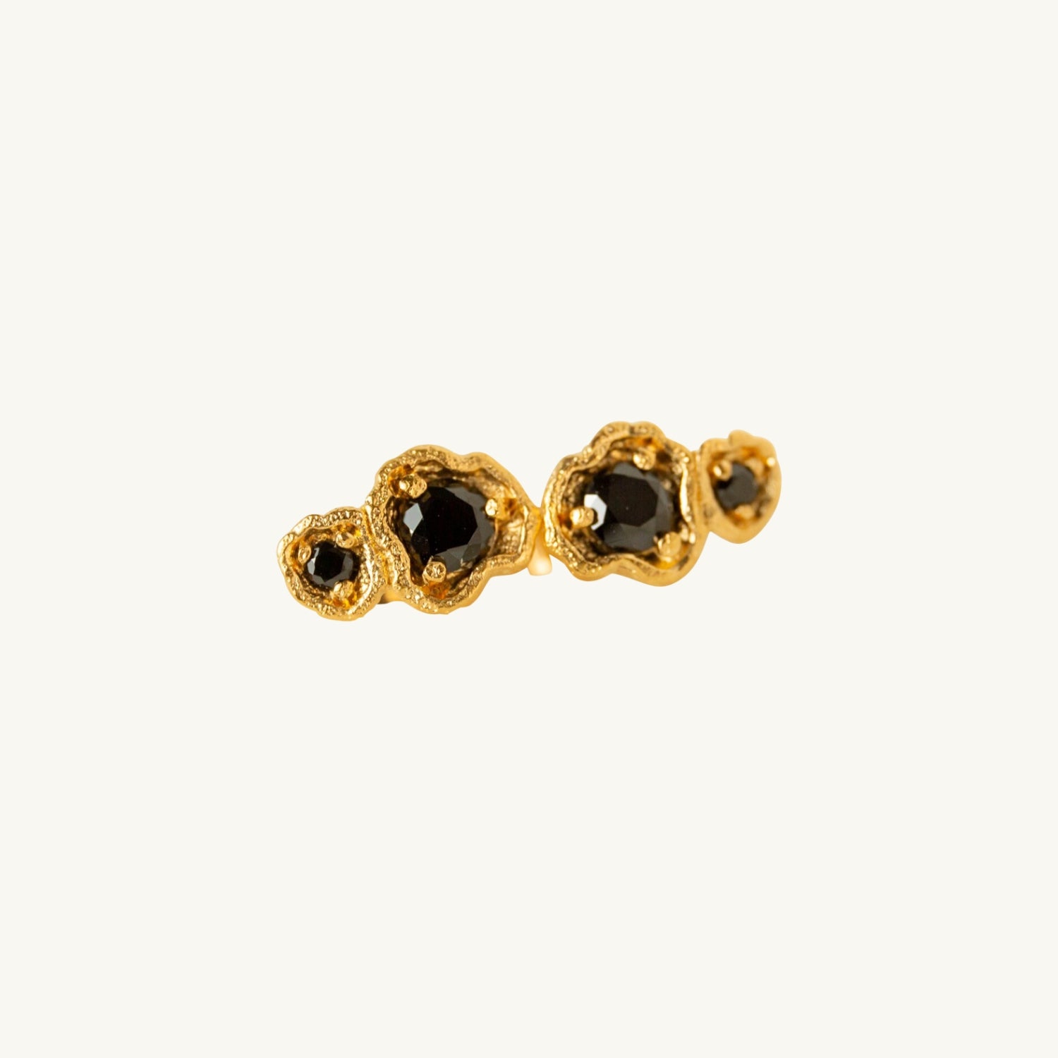 Black Spinel Gold Climber Stud Earrings