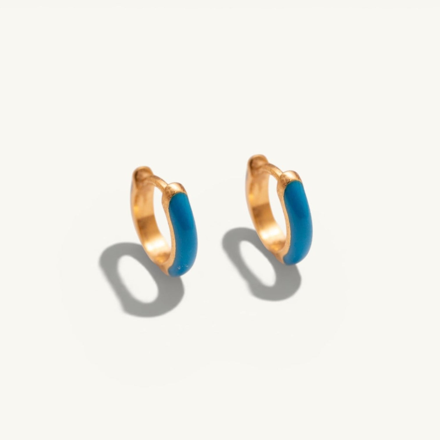 Blue Enamel Gold Huggie Earrings