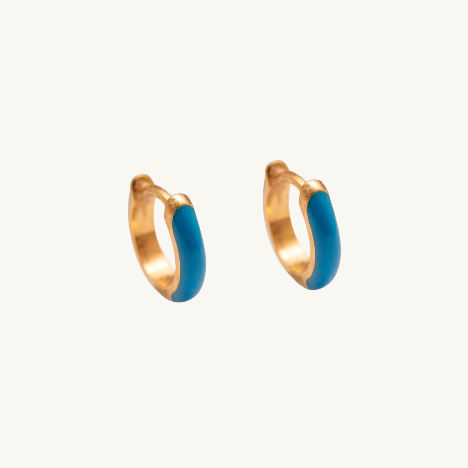 Blue Enamel Gold Huggie Earrings