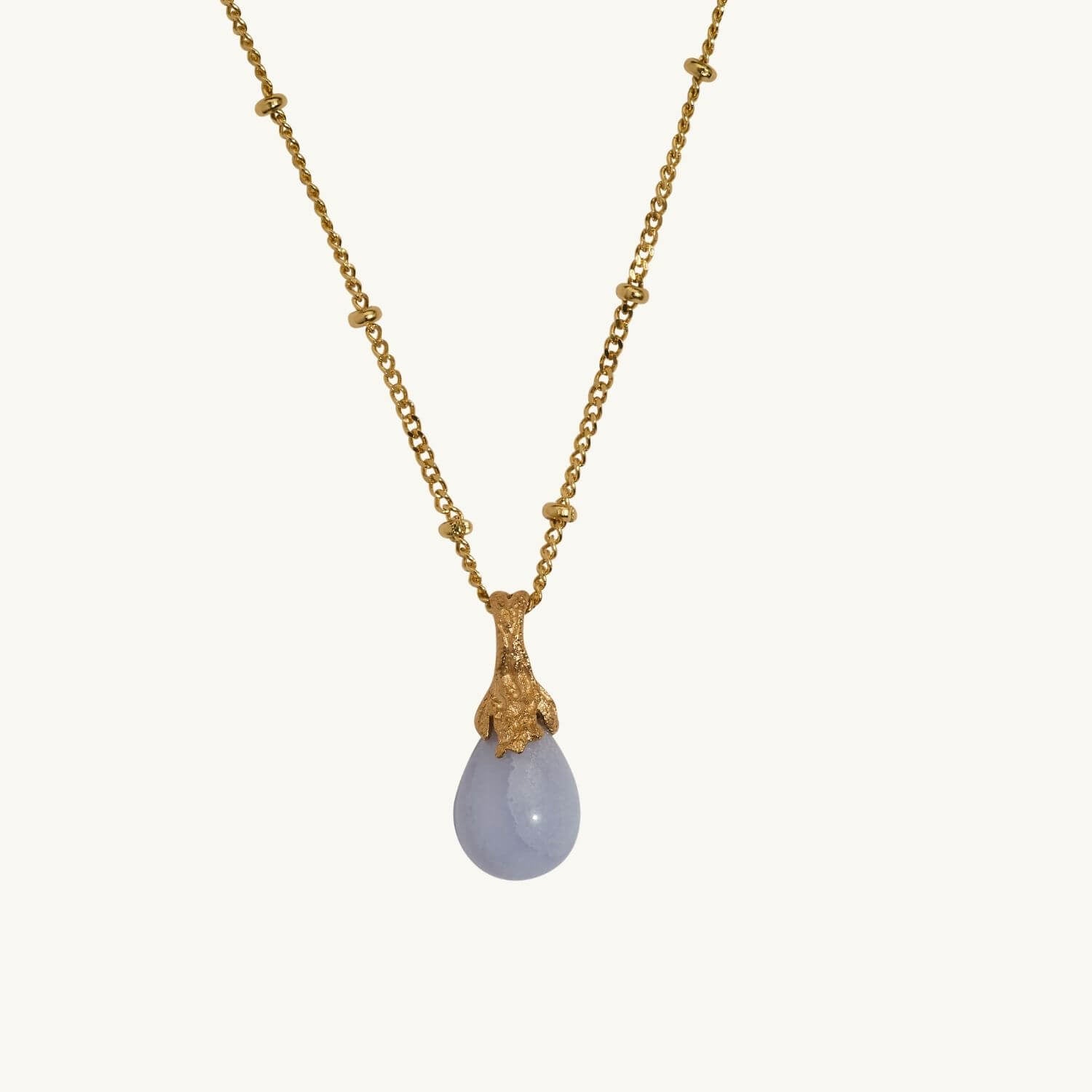 Blue Lace Agate Lichen Pendant Necklace - Satellite Chain