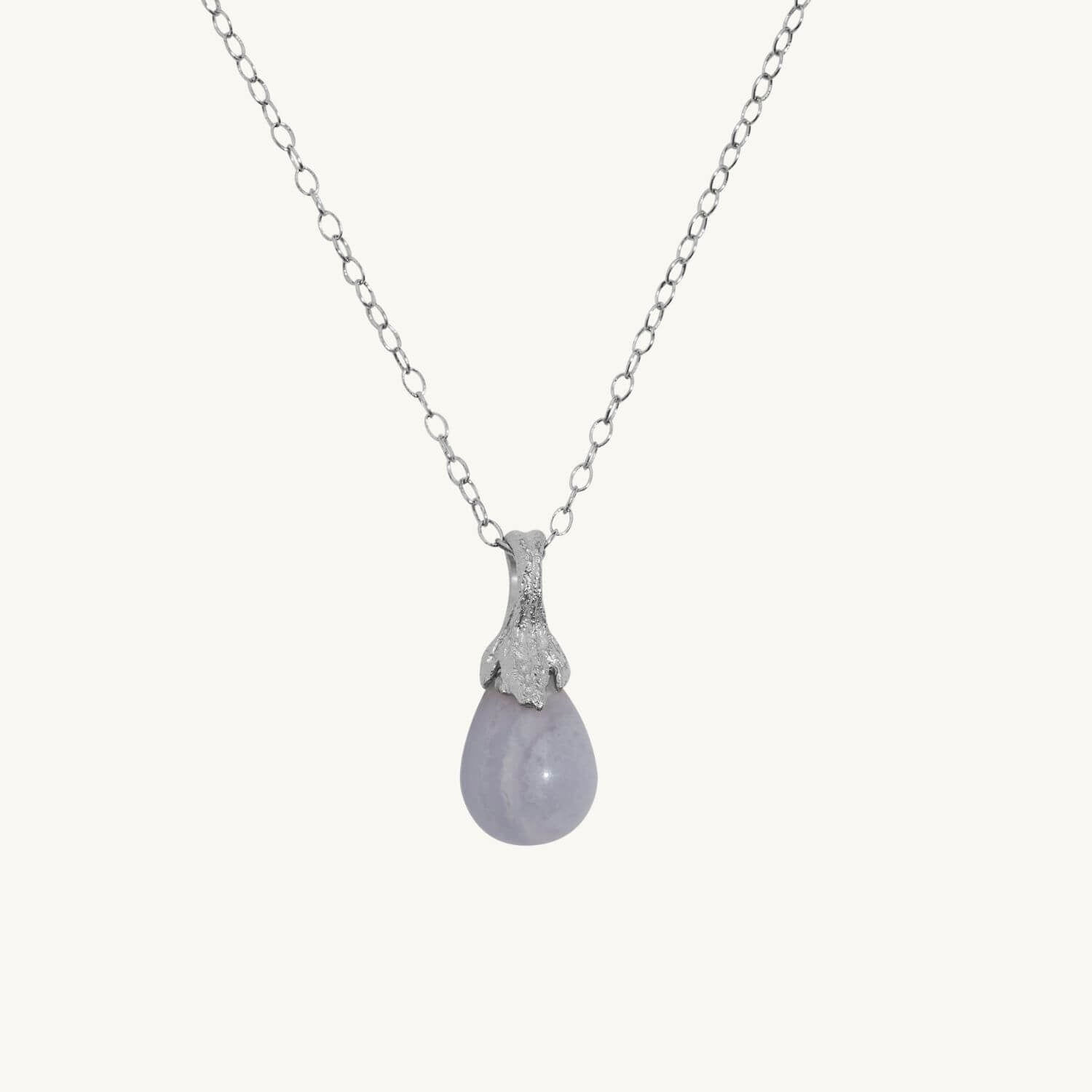 Blue Lace Agate Silver Lichen Pendant Necklace