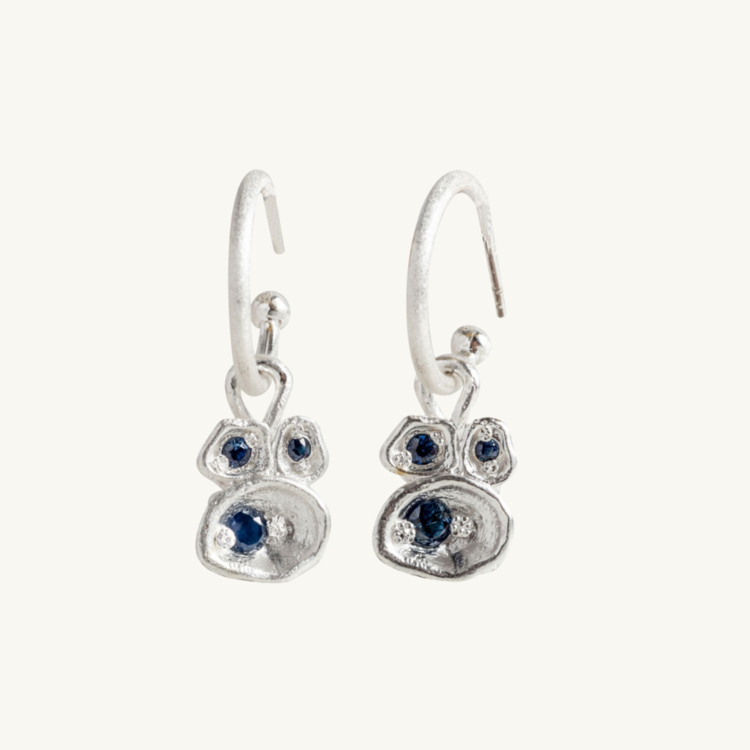 Sapphire Silver Lichen Hoop Earrings