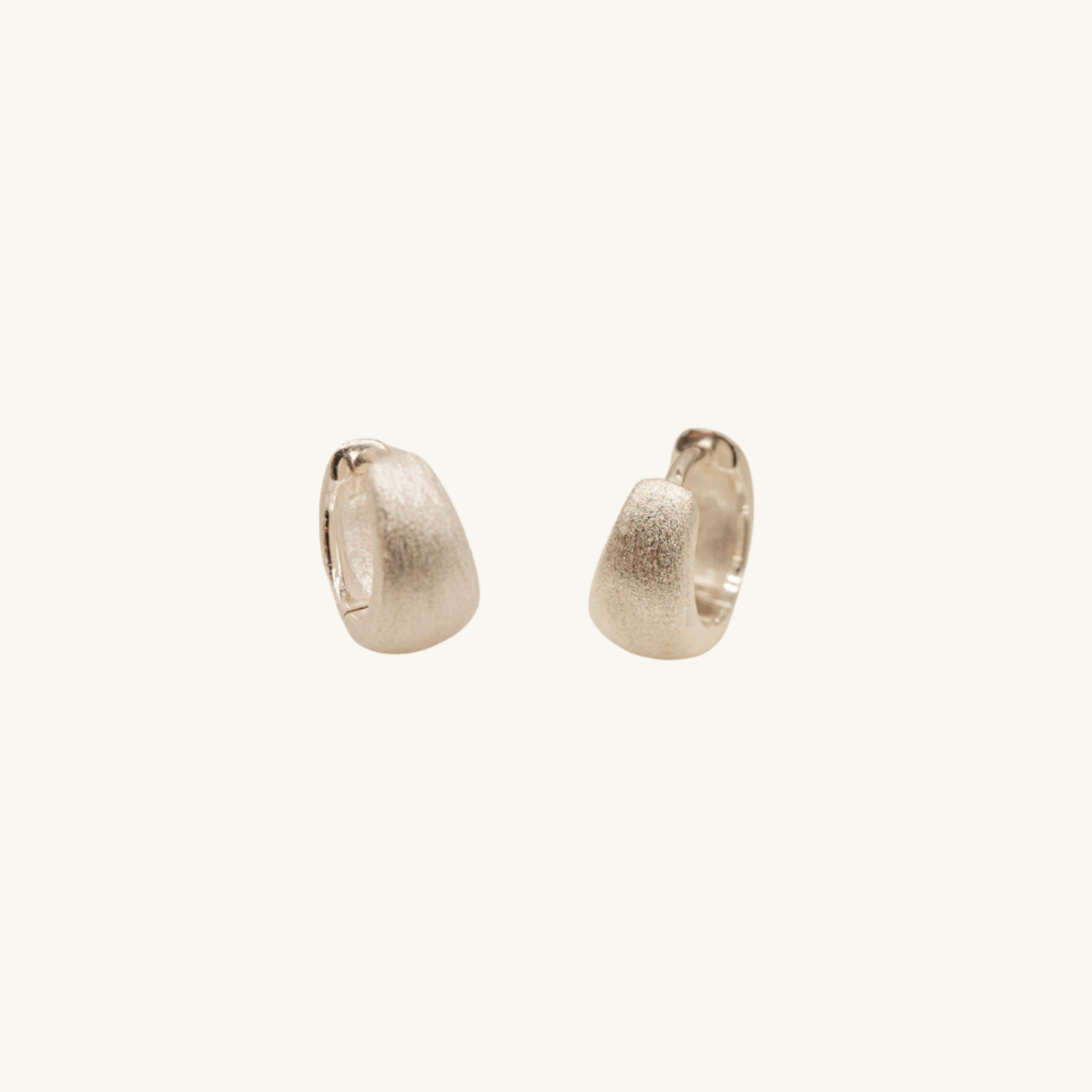 Brushed Silver Chunky Huggie Hoops