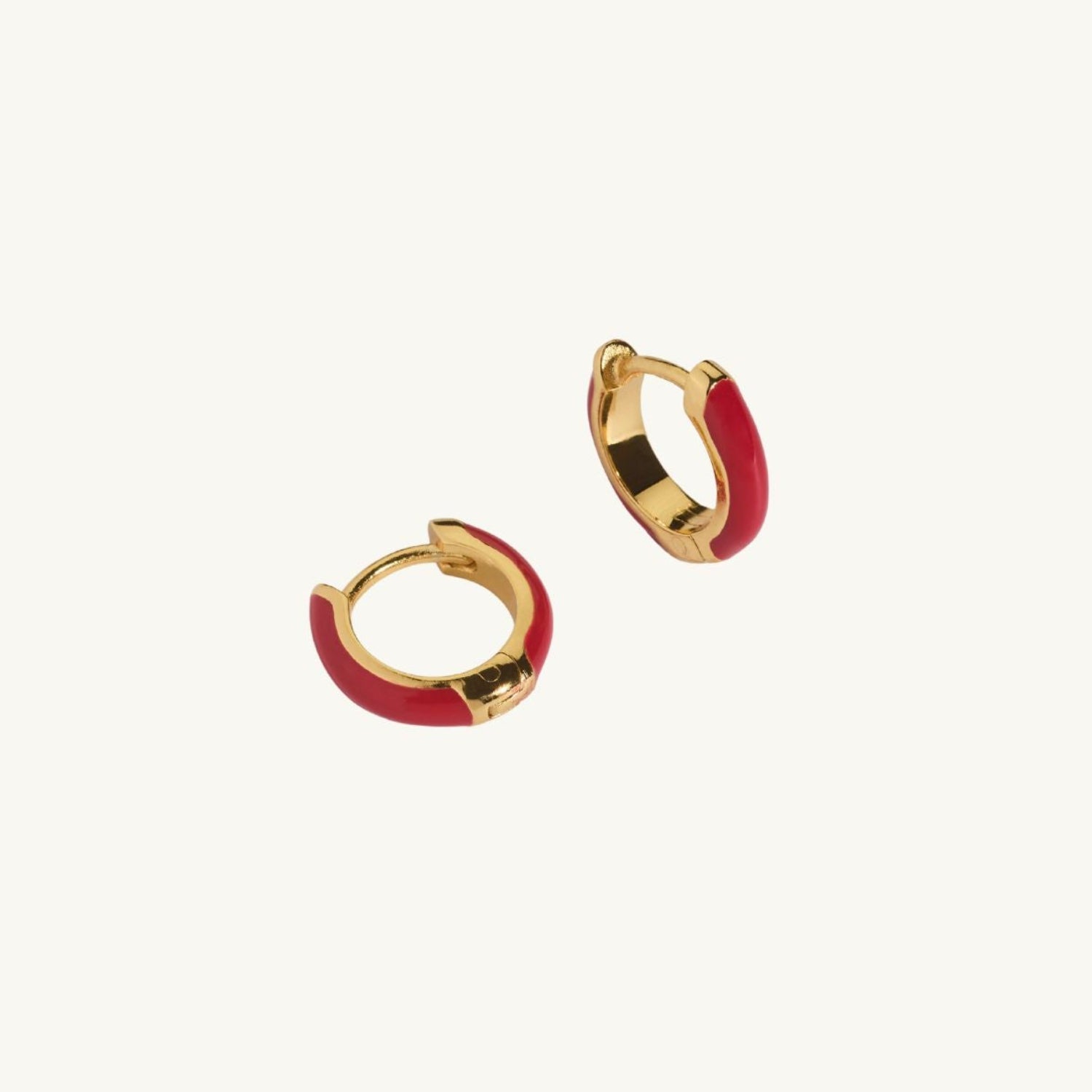 Cherry Red Enamel Huggie Hoop Earrings