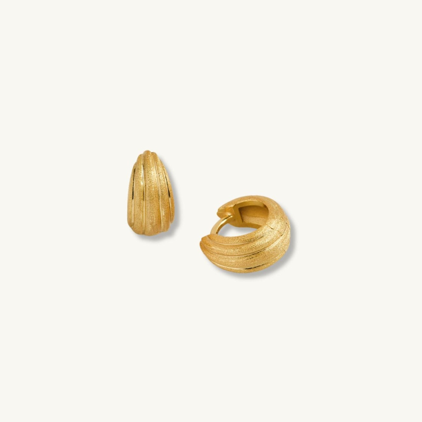 Ridged Chunky Gold Huggie Hoops
