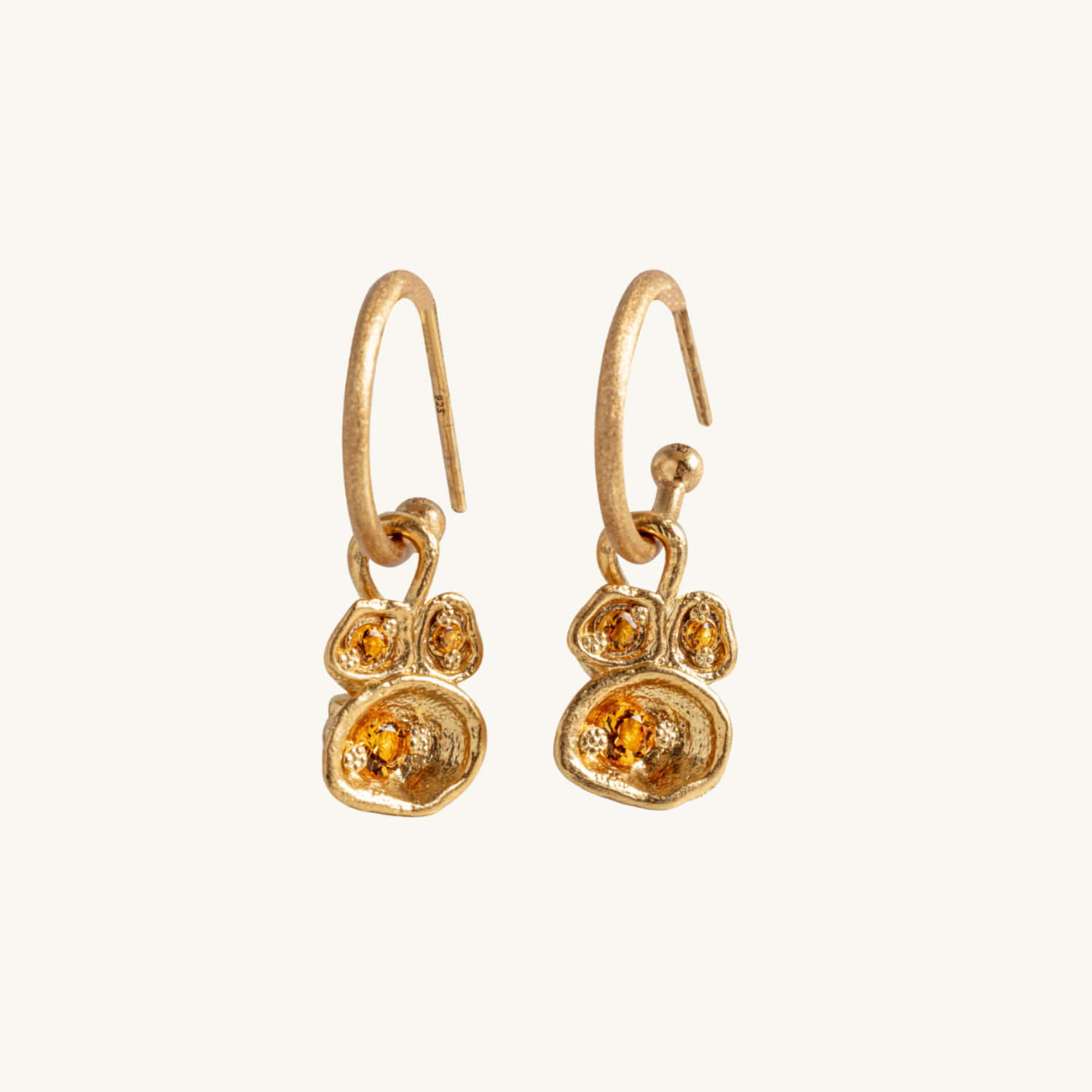 Citrine Gold Lichen Hoop Earrings