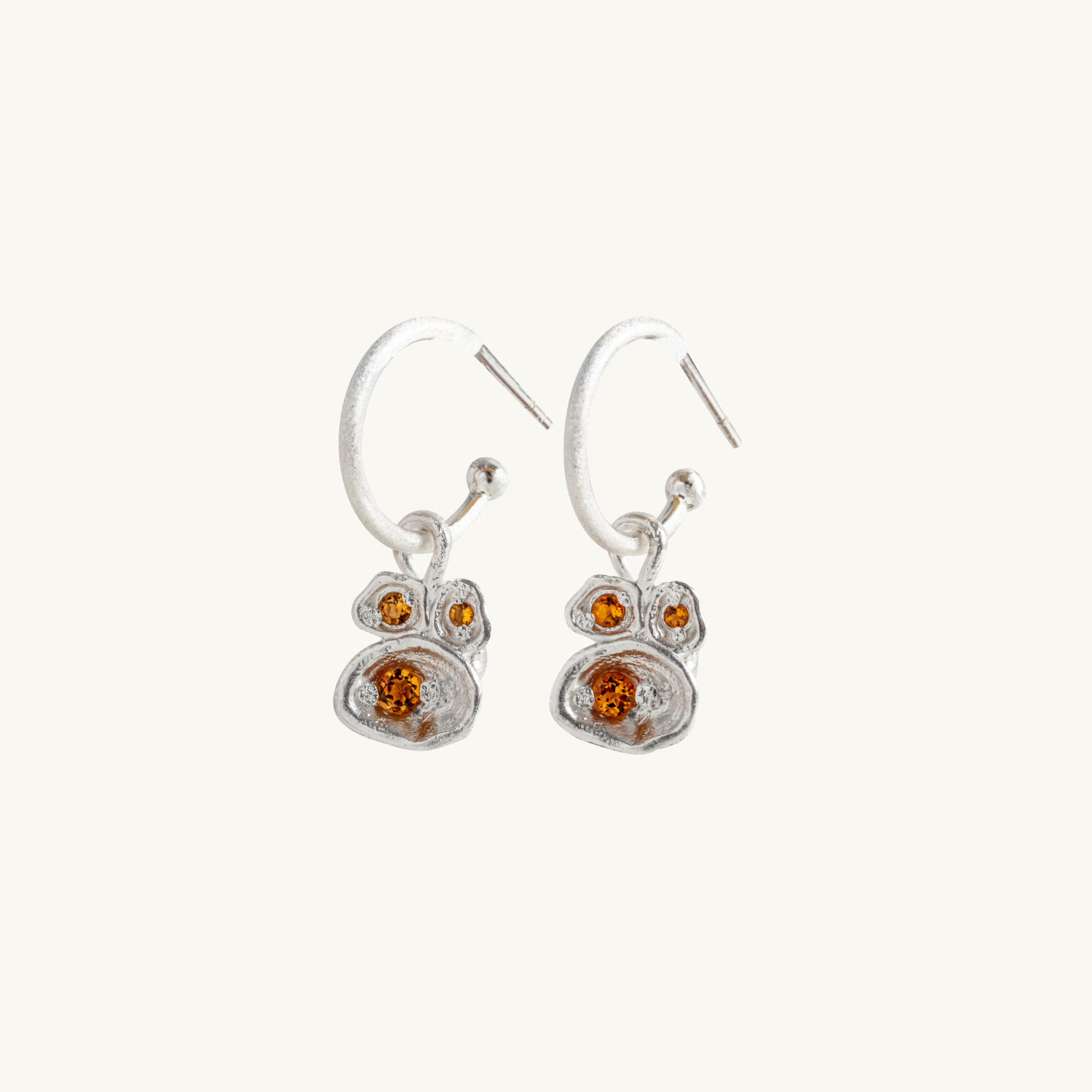 Citrine Silver Lichen Hoop Earrings