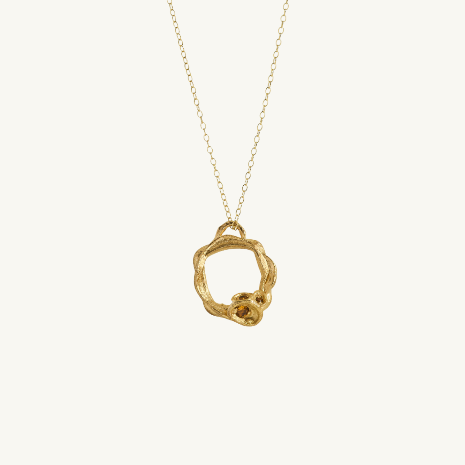 Citrine and Gold Branch Circle Necklace - Large