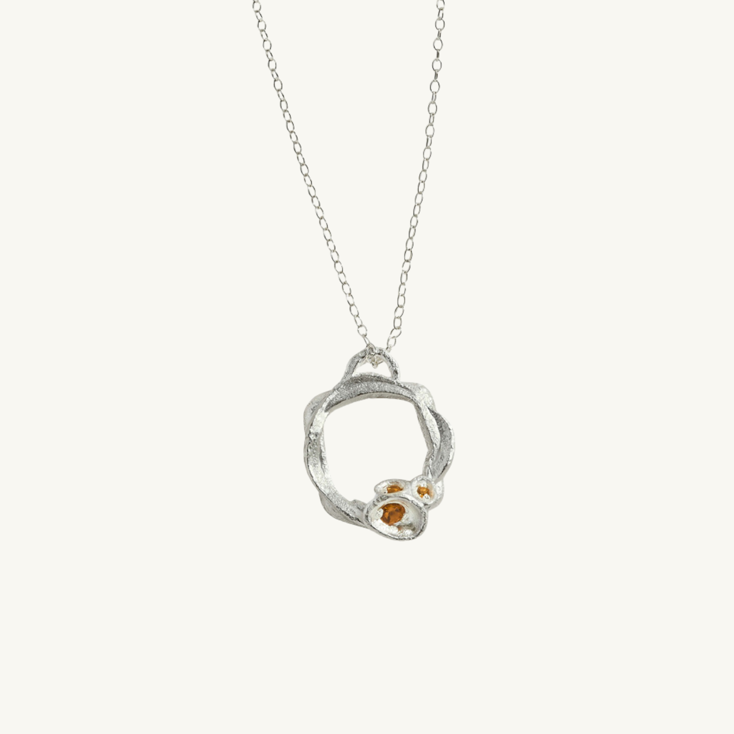 Citrine Silver Circle Necklace (Large)