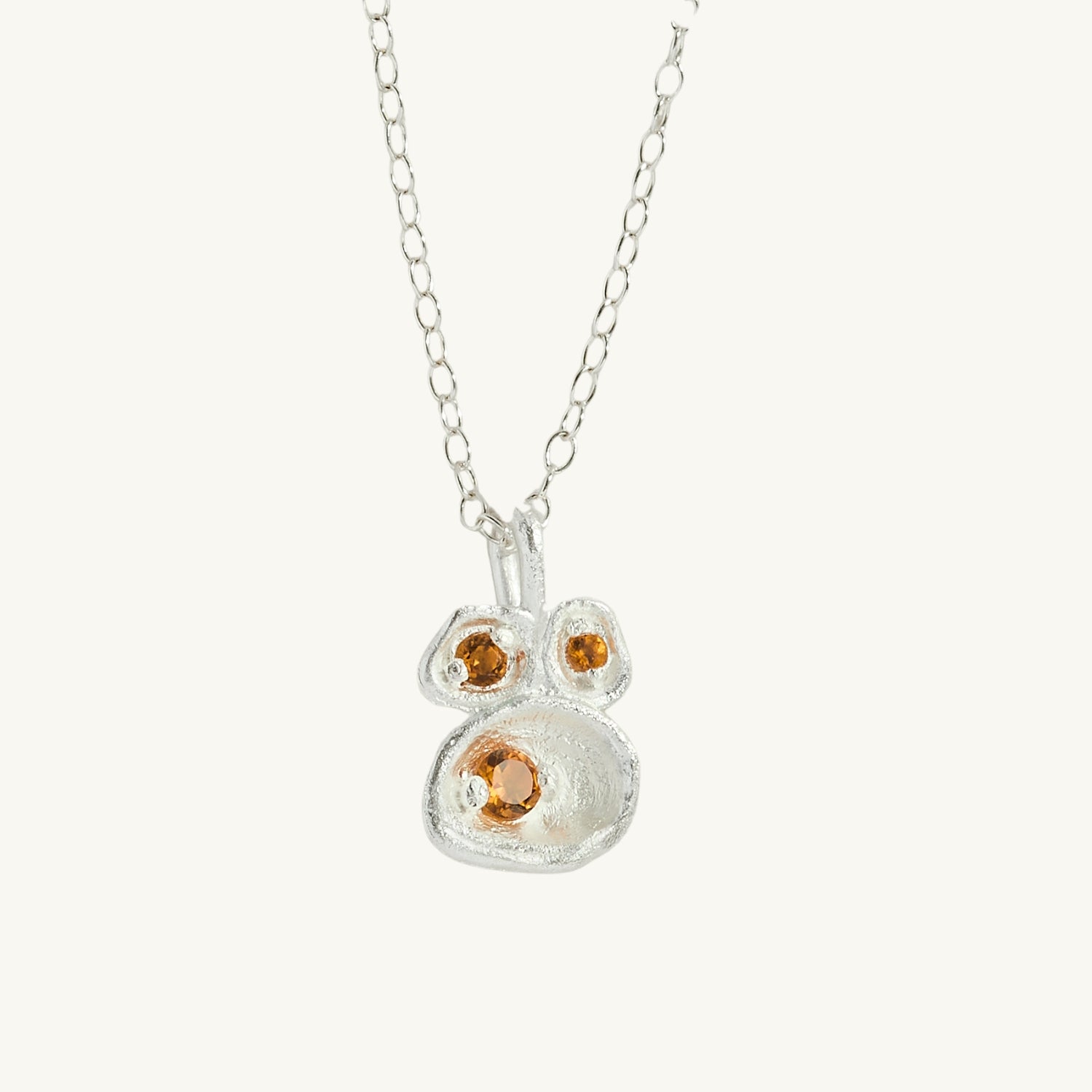 Citrine Silver Lichen Pendant Necklace