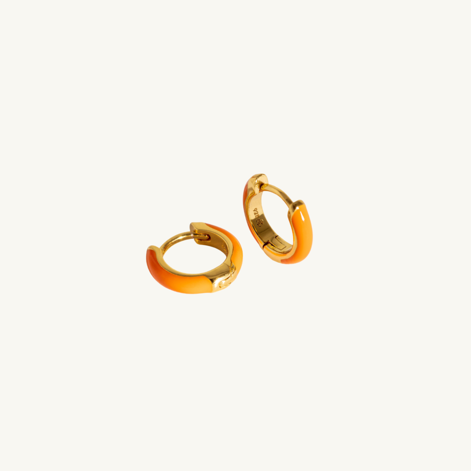 Coral Gold Enamel Huggie Earrings