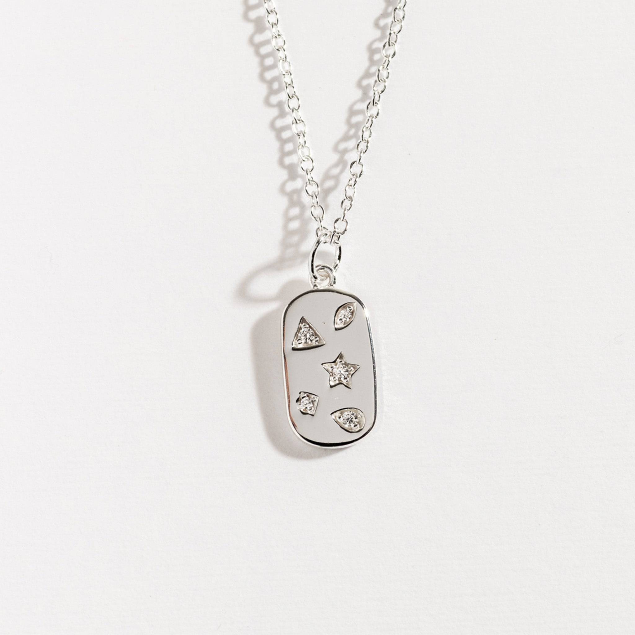 Mystic Star Silver Dog Tag Necklace
