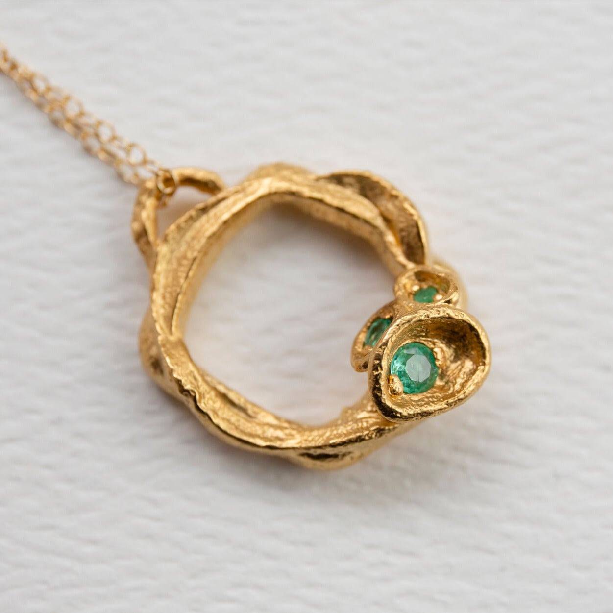 Emerald and Gold Eternity Birthstone Necklace - Large