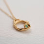 Emerald and Gold Eternity Birthstone Branch Necklace (Small) - close up