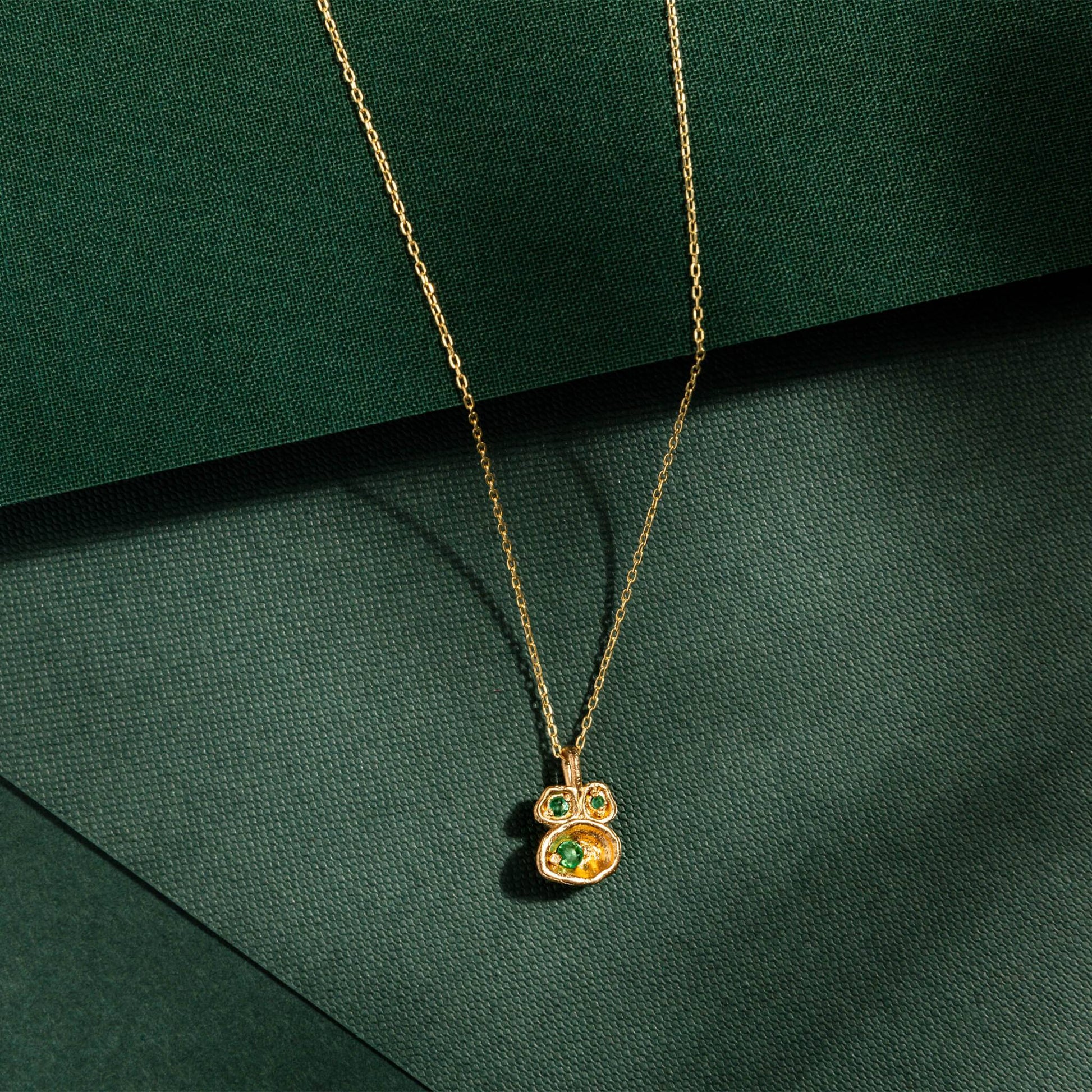 Emerald and Gold Birthstone Lichen Pendant Necklace