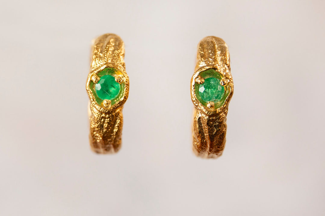 Emerald Gold Branch Hoop Earrings