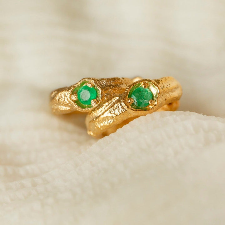 Emerald and 14k gold vermeil branch statement hoop earrings