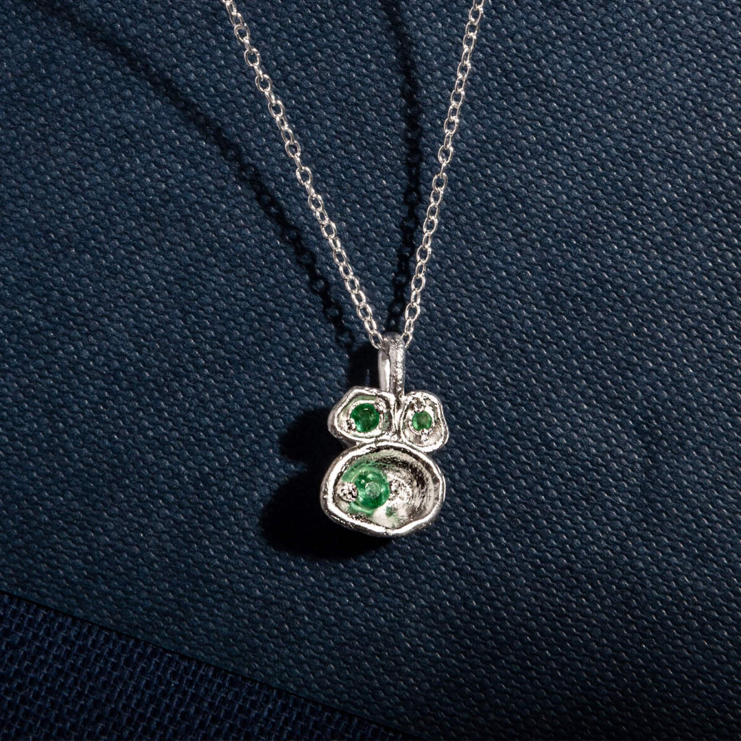 Emerald and Silver Birthstone Lichen Pendant Necklace