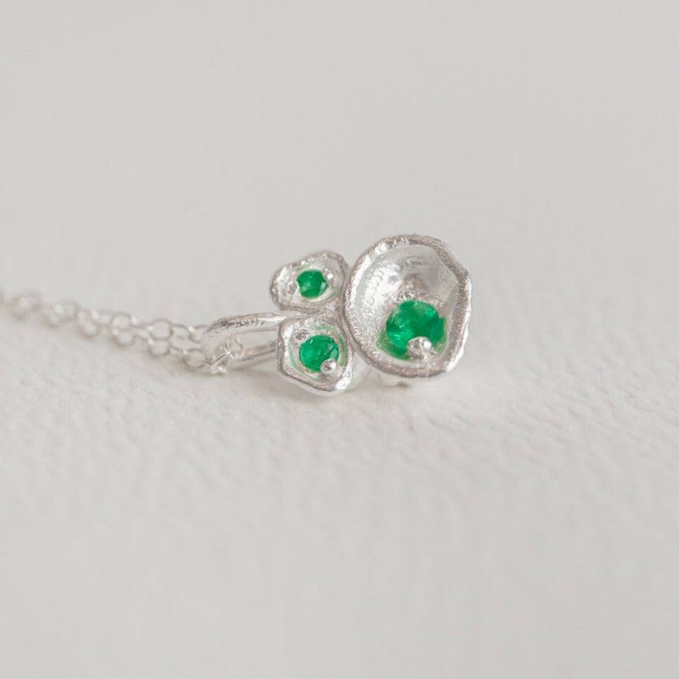 Emerald and Silver Birthstone Lichen Pendant Necklace