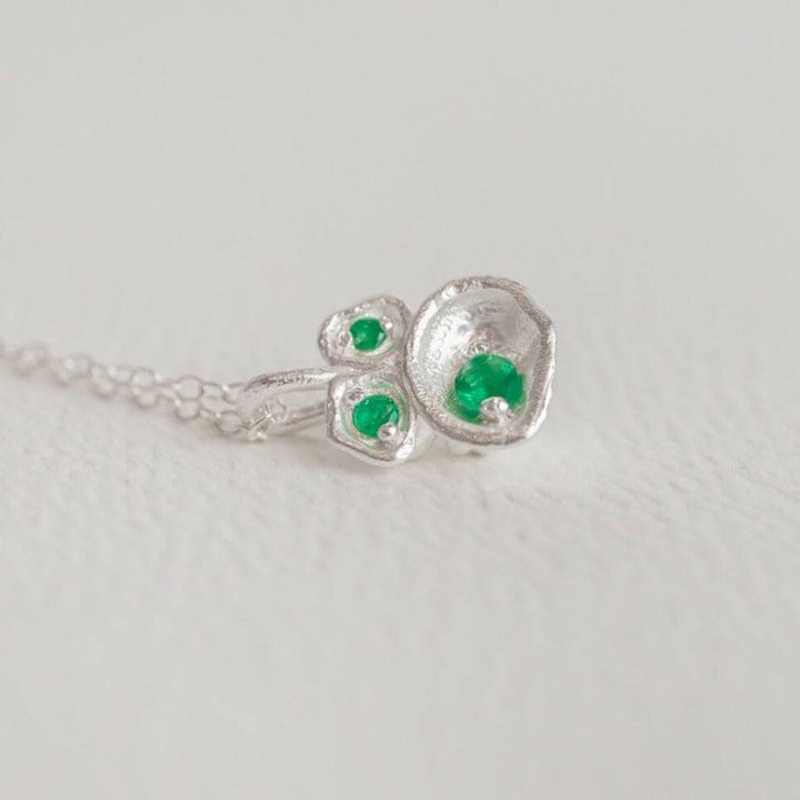 Emerald and Silver Birthstone Lichen Pendant Necklace