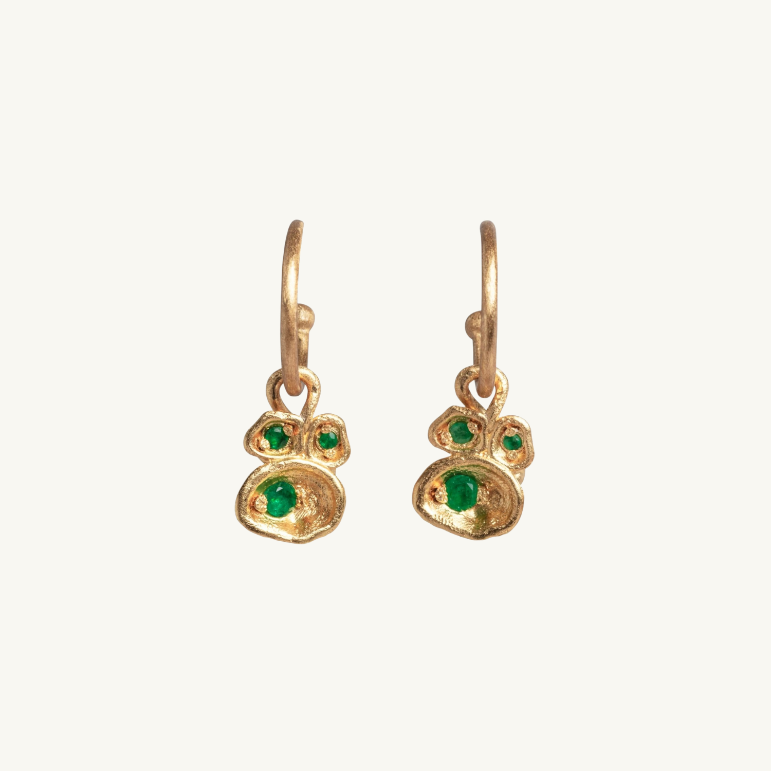 Emerald and Gold Lichen Hoop Earrings