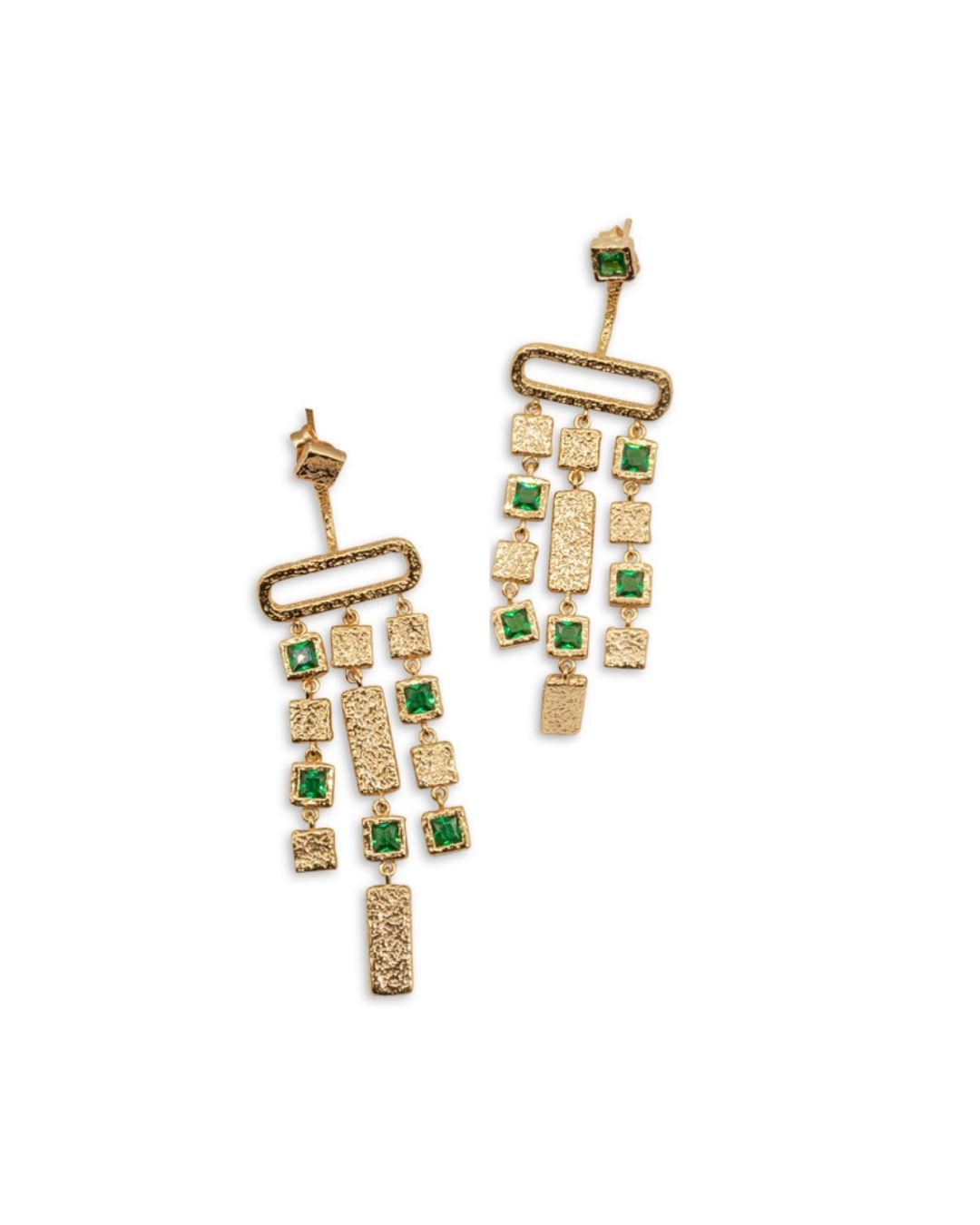 Gold Emerald Chandelier Ear Jacket Earrings