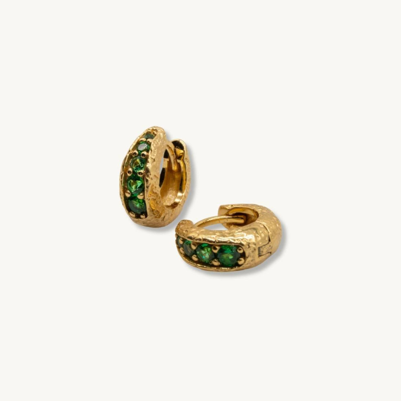 Emerald Gold Huggie Hoop Earrings