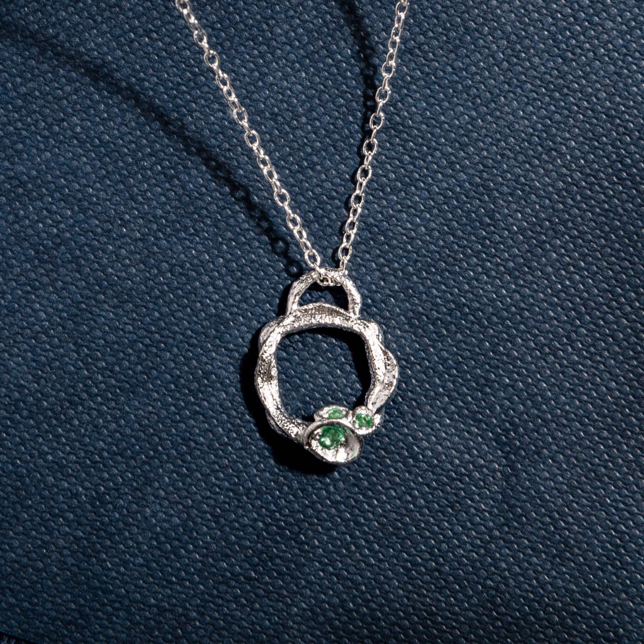  Emerald and Silver Birthstone Branch Circle Necklace (Small)