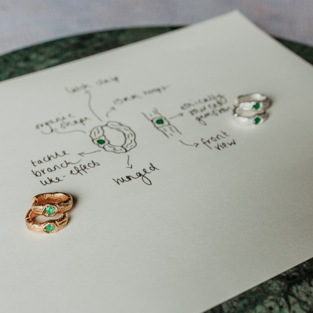 Emerald Silver Branch Hoop Earrings Designs Drawings