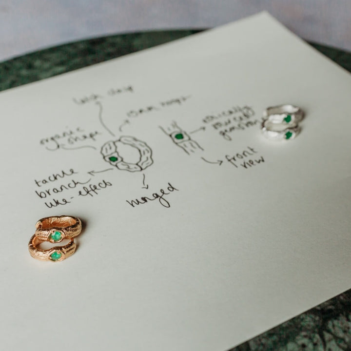 Emerald Silver Branch Hoop Earrings Designs Drawings