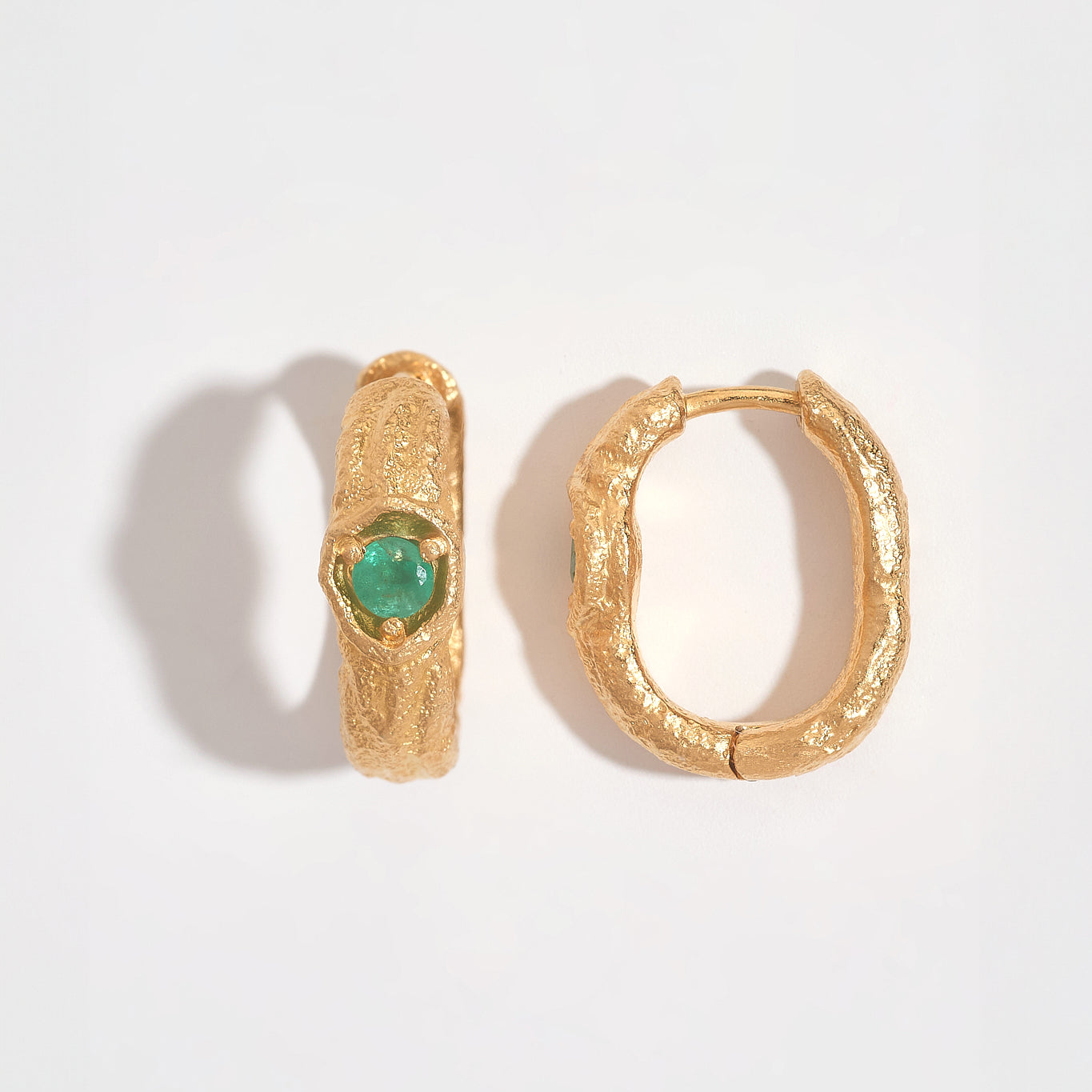 Emerald Gold Branch Hoop Earrings