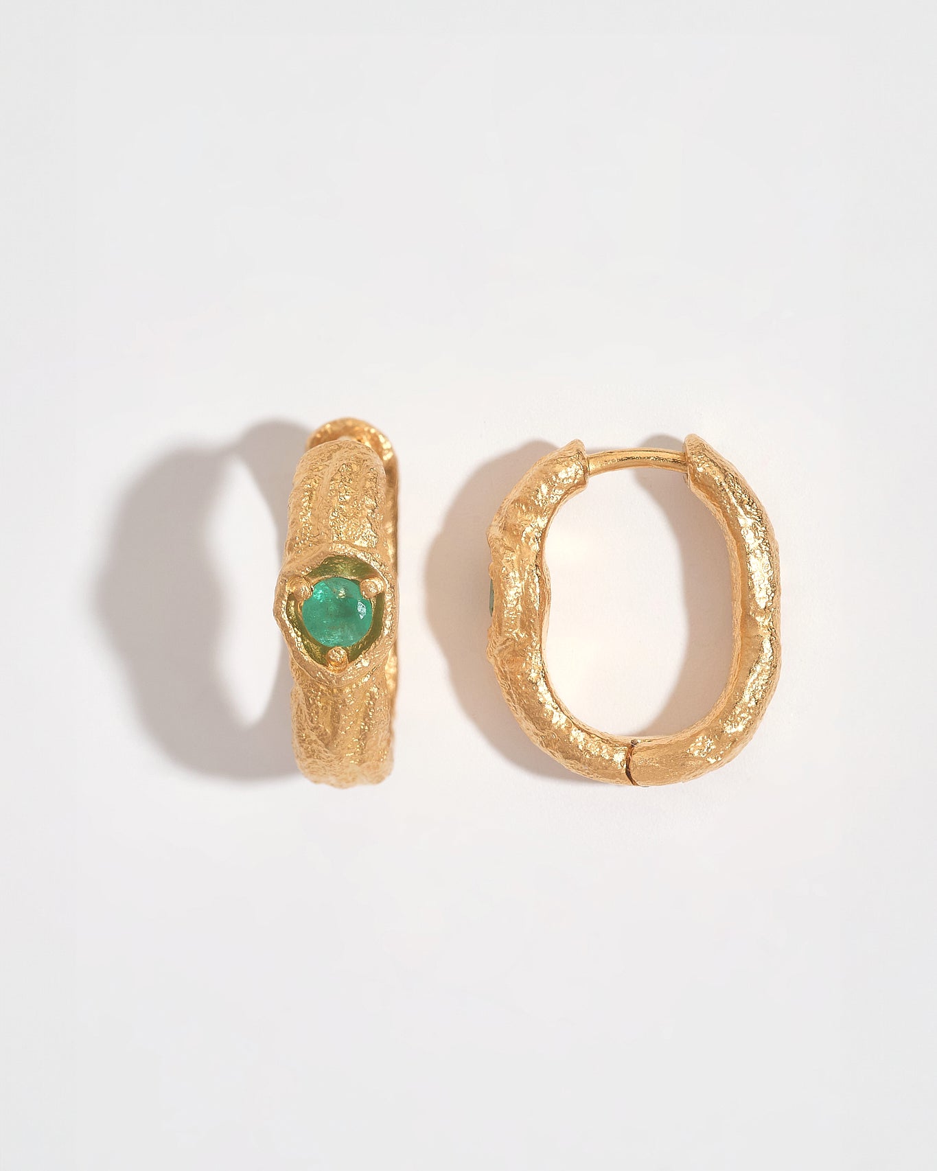 Emerald Gold Branch Hoop Earrings